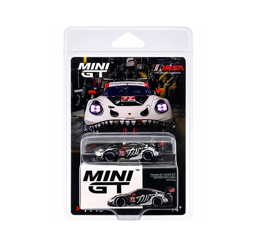 MiniGT-SkeletonRexyPorsche911GT3R_77AORacing2025IMSAPetitLeMans-Scala1-64MGT01143-BLfoto1 Machetă Mini GT Porsche 911 GT3 R Skeleton Rexy #77 AO Racing MGT01143-BL