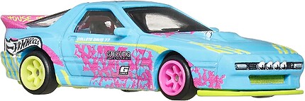 Hot Wheels Mazda RX-7 FC Pandem albastru vedere frontală