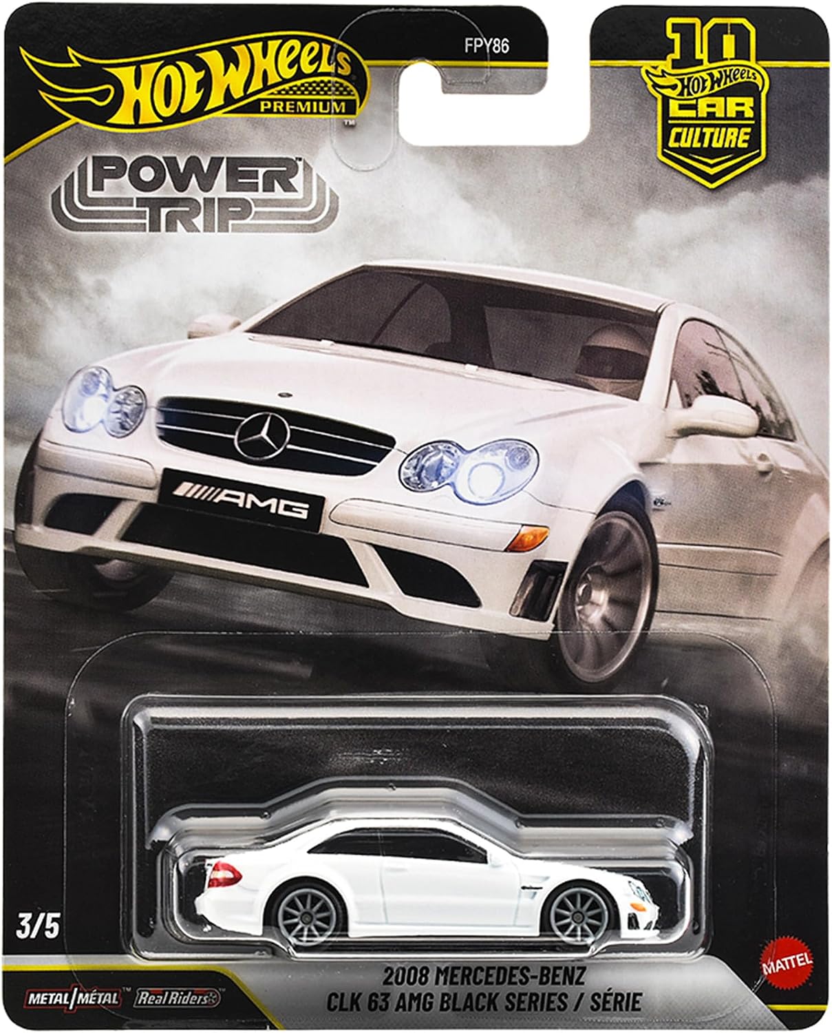 81JYOfov1rL._AC_SL1500_ Machetă Hot Wheels Mercedes-Benz CLK 63 AMG Black Series alb Power Trip JKF29 1:64