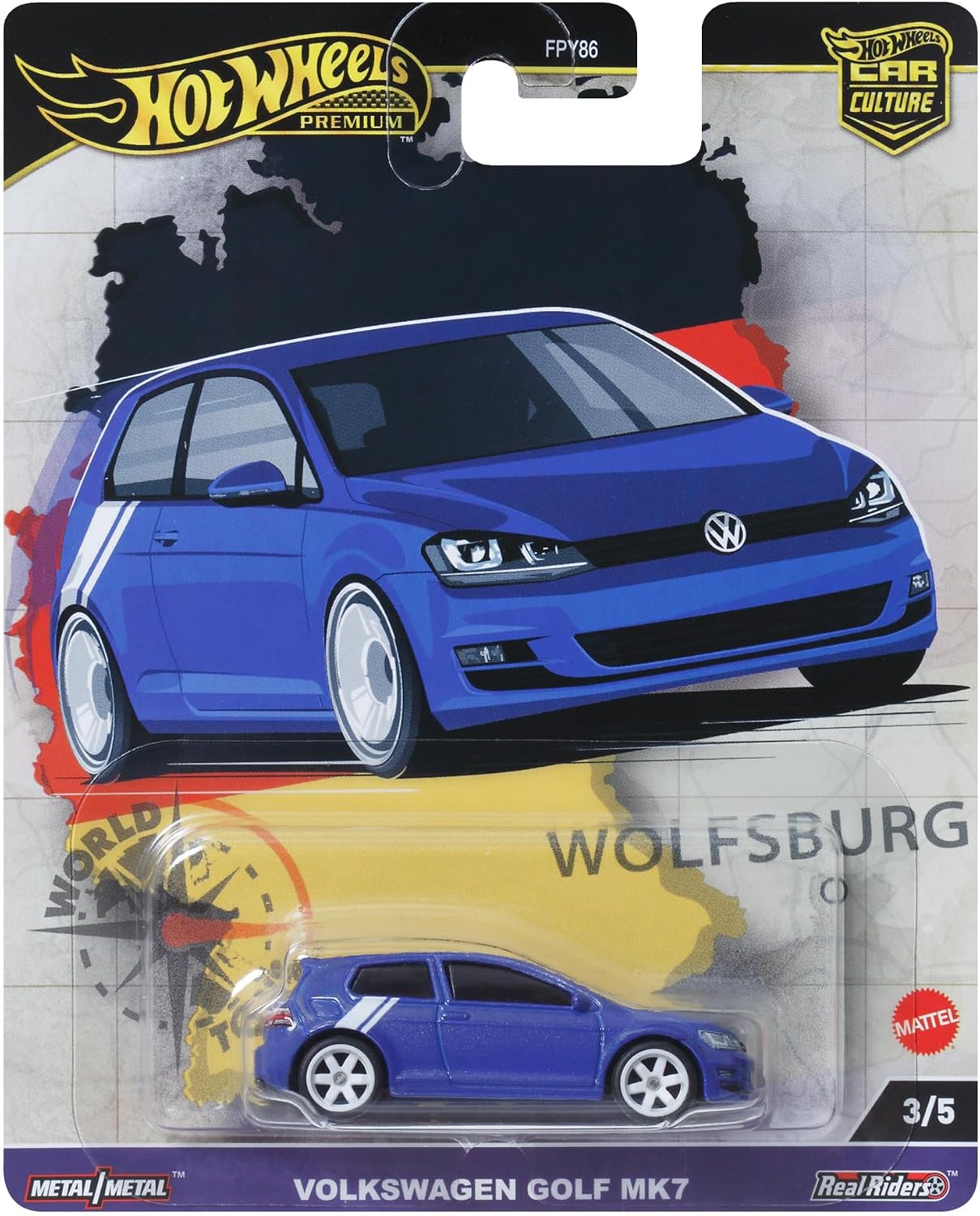 81kiQWIeWQL._AC_SL1500_ Machetă Hot Wheels Volkswagen Golf Mk7 albastru World Tour HRV79 1:64