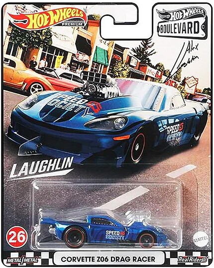 Machetă Hot Wheels Corvette Z06 Drag Racer #26 albastru GRL96 1:64
