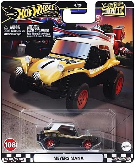 Machetă Hot Wheels Meyers Manx #108 auriu Boulevard HRT57 1:64