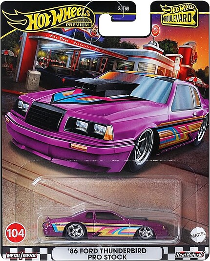 Machetă Hot Wheels Ford Thunderbird Pro Stock 1986 #104 mov HRT72 1:64