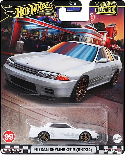 Machetă Hot Wheels Nissan Skyline GT-R BNR32 #99 alb HRT74 1:64
