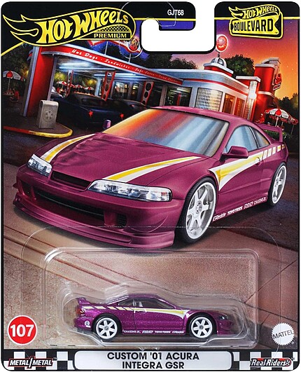 Machetă Hot Wheels Acura Integra GSR 2001 #107 mov metalizat HRT77 1:64