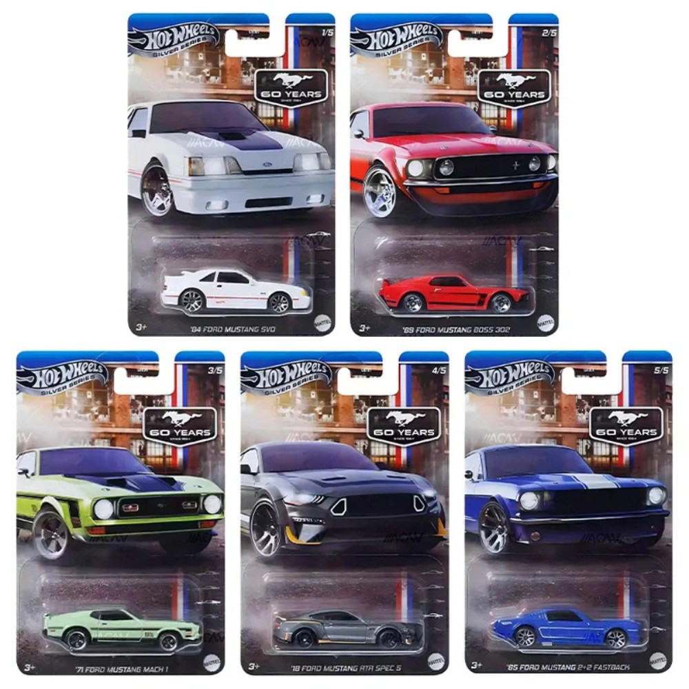 Hot-Wheels-Silver-Series-Mustang-60-Years-Assortment-MHWGRT01-1 Set 5 machete Hot Wheels Ford Mustang 60 Years Silver Series 1:64 GRT01-979M