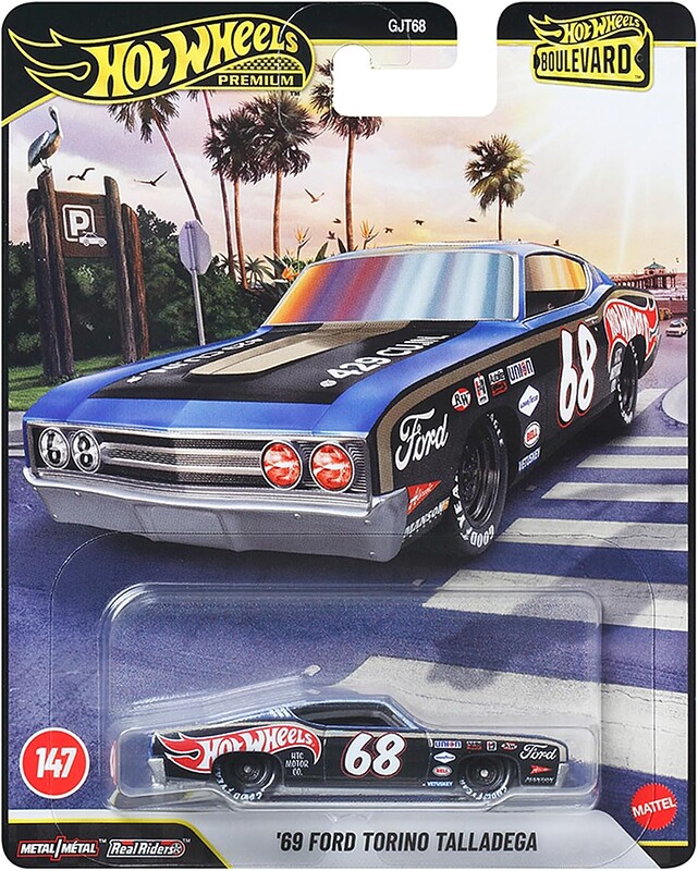 Machetă Hot Wheels Ford Torino Talladega 1969 #147 negru JHW28 1:64