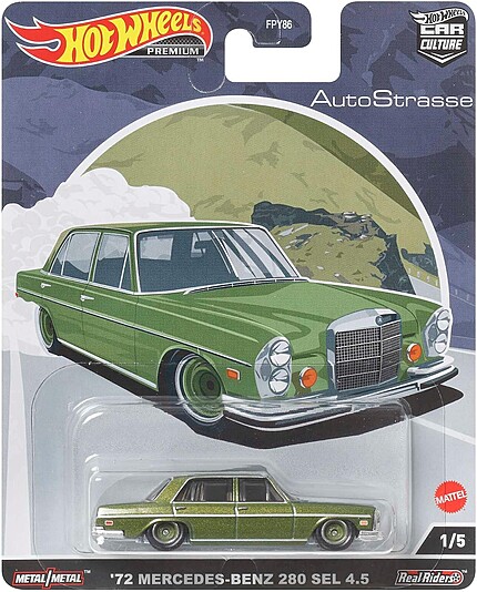Machetă Hot Wheels Mercedes-Benz 280 SEL 4.5 verde AutoStrasse HCK18 1:64