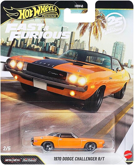Machetă Hot Wheels Dodge Challenger R/T 1970 portocaliu Fast & Furious JHW64 1:64