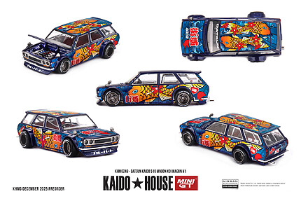 Machetă Kaido House Datsun 510 Wagon Koi Wagon V1 albastru KHMG248 1:64