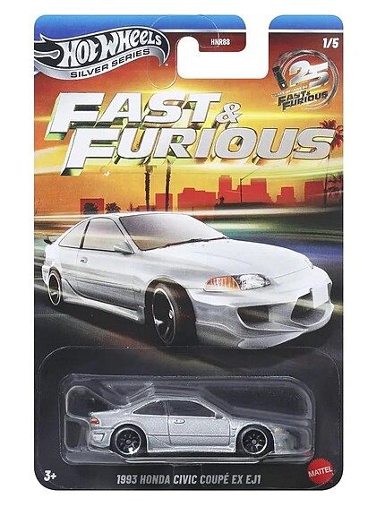 Macheta Hot Wheels Honda Civic Coupe EX EJ1 argintiu Fast & Furious JKX20 1:64