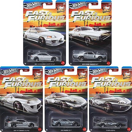 Set 5 machete Hot Wheels Fast & Furious 25th Anniversary Silver Bodies 1:64
